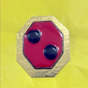 Black Dots on Red Enamel Brooch Never Used